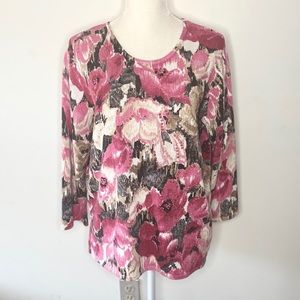 Alfred dunner floral top with glitter and sequins